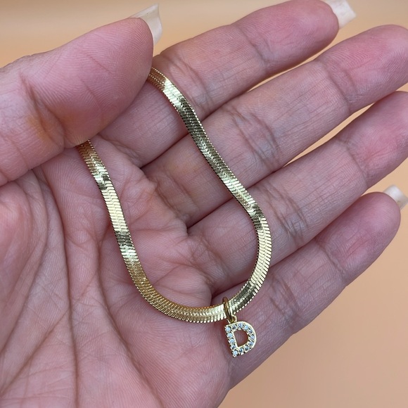 Titanium Steel and Zircon Snake Adjustable Length Necklace With Initial - Picture 5 of 6